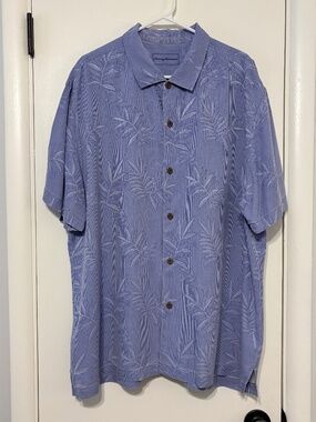 Tommy Bahama Mens 100% Silk S/S Blue Luau Floral Button-Front Camp Shirt XXL/2XL